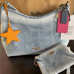 Coach Light Blue Denim Bag with Orange Star Charm